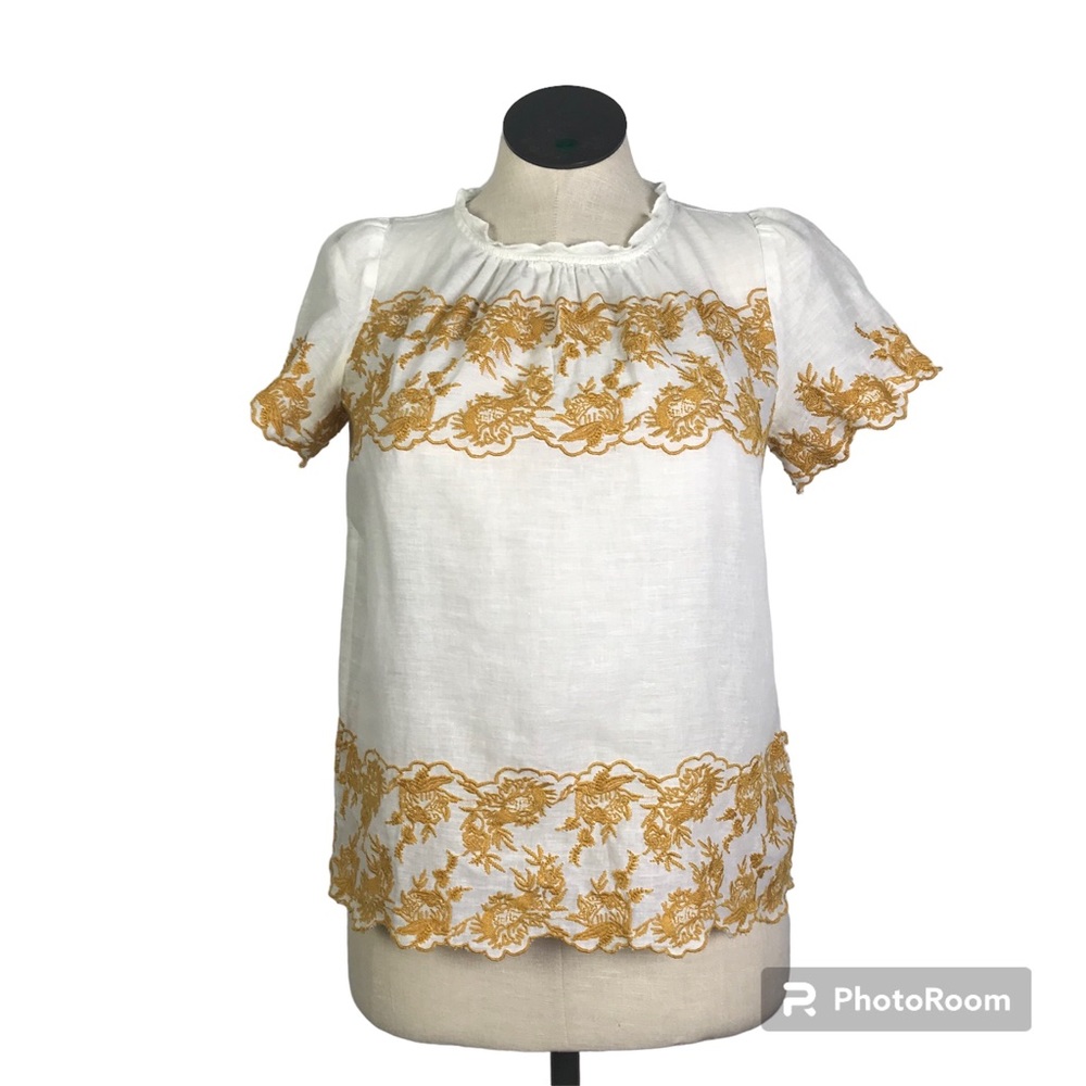 LOFT Blouse Pullover Women’s Size Petite SP Color White Short Sleeve Embroidered